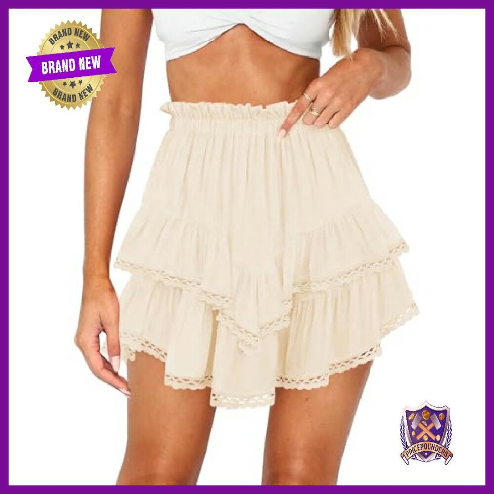 High Waist Ruffle Mini Skirt Lace Trim Flowy Tiered Athletic - Picture 2 of 6